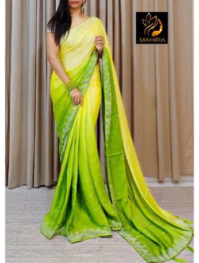 Designer Green Shaded Rangoli Padding Silk Saree