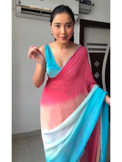 Pink-Blue Shaded Bollywood Georgette Saree