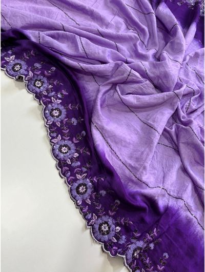 Purple Chinnon Silk Embroidered Dual Color Saree