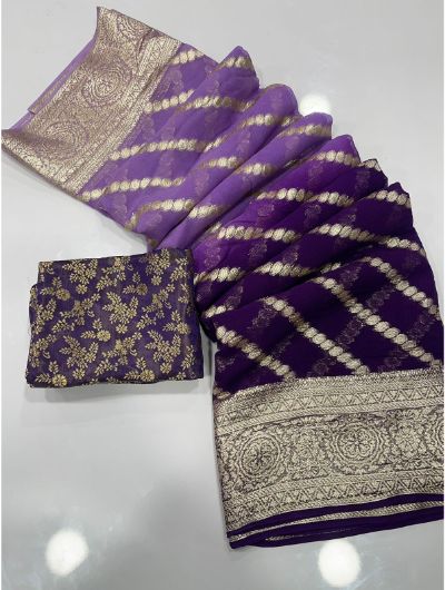 Purple Viscose Georgette Shaded Saree With Banarasi Silk Blouse