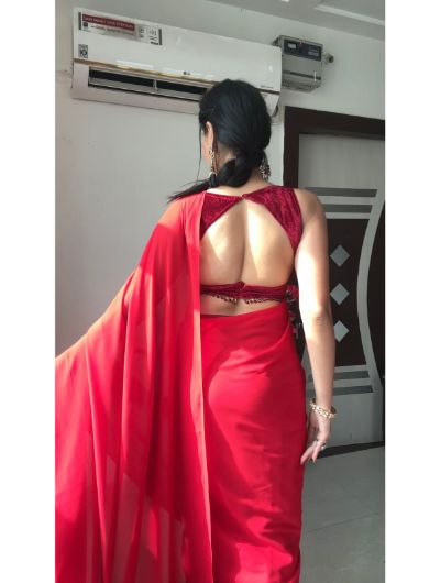 Red 1 Minute Saree Ready to Wear Dual Half Sari.