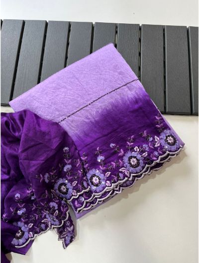 Purple Chinnon Silk Embroidered Dual Color Saree