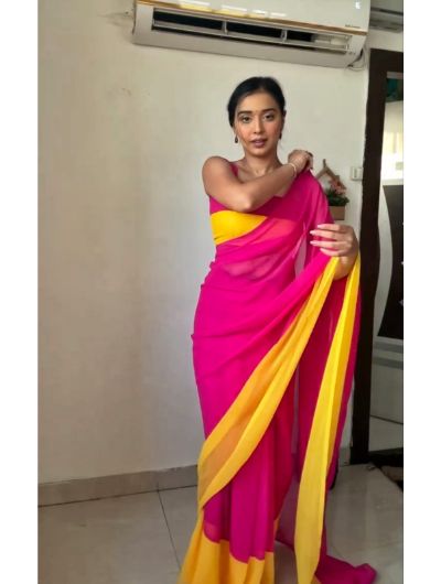 Pink 1 Minute Saree Georgette Ready to Wear Sari