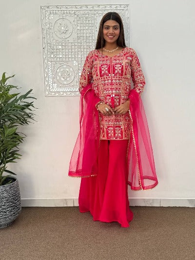 Pink Designer Wedding Kurti Sharara Dupatta