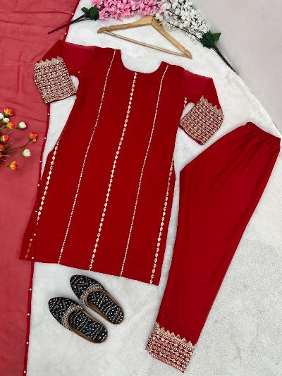 Red Designer Wedding Kurti Embroidery Suit