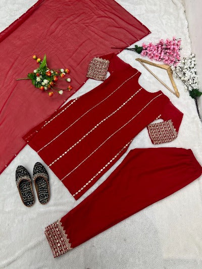 Red Designer Wedding Kurti Embroidery Suit