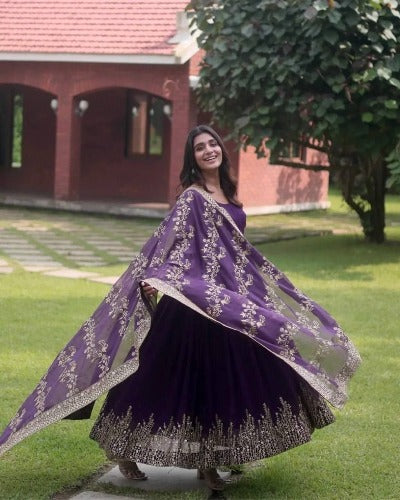 Purple Swaroski Work Wedding Anarkali Suit