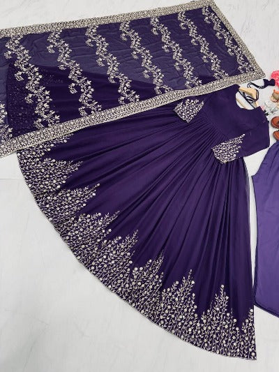 Purple Swaroski Work Wedding Anarkali Suit