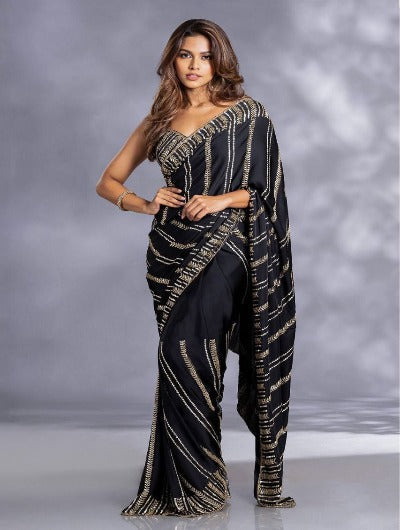 Black Gold Georgette Bollywood Sequin Saree