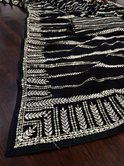 Black Gold Georgette Bollywood Sequin Saree
