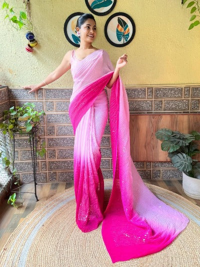 Pink Shaded Sequin Bollywood Crushed Saree