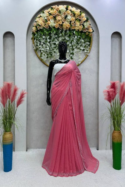 Pink Silver Patywear Designer Saree