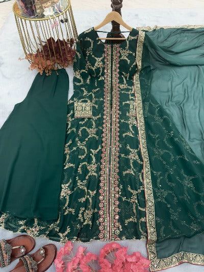 Green Georgette Embroidered Sequins Anarkali Suit