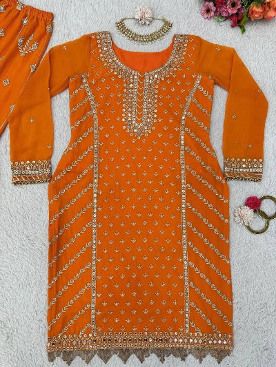 Haldi Reception Embroidery Kurta-Sharara Dupatta Set