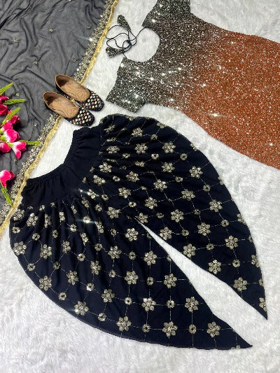Gold Sequin Georgette Punjabi Patiala Suit Set