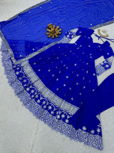 Royal Blue Silver Anarkali With Dupatta Set Of 2