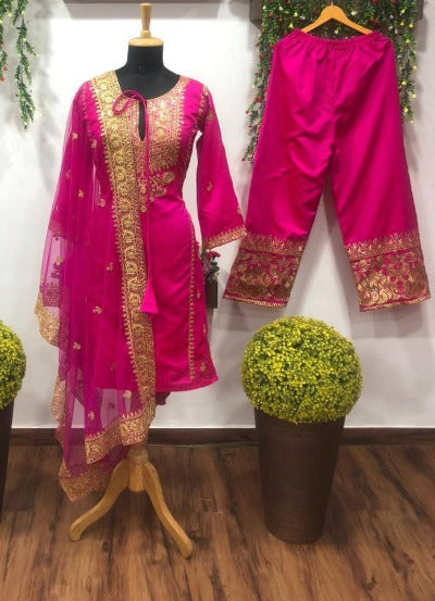 Pink Magenta Tapeta Silk Embroidery Salwar Set