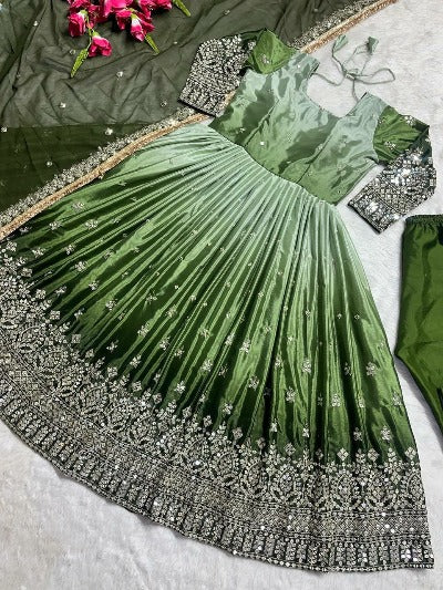 Mehandi Green Wedding Anarkali Suit