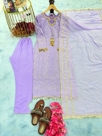 Lavender Pure Embroidered Salwar Suit Set