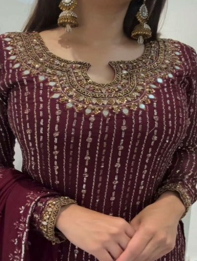 Wedding Mehroon Gold Embroidered Suit 