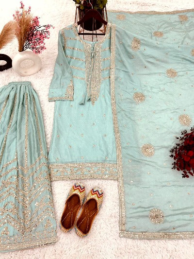 Seagreen Embroidery Sharara Kurti set