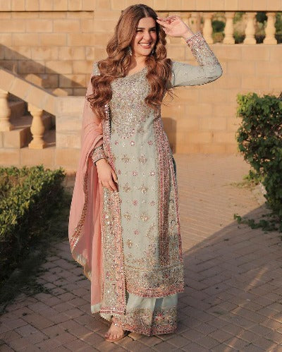 SeaGreen Pink Embroidery Sharara Suit