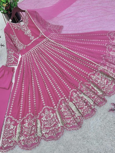 Sweet Pink Georgette Silver Embroidery Salwar Suit
