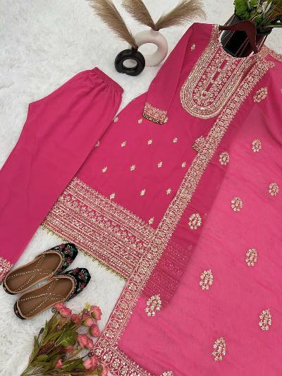 Dark Pink Pink Chinon Silk Salwar Suit Set