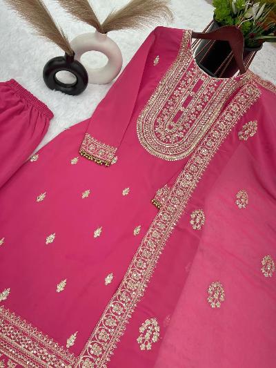 Dark Pink Pink Chinon Silk Salwar Suit Set