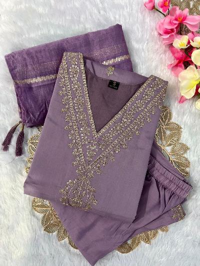 Lilac Roman Silk Salwar Suit Dupatta