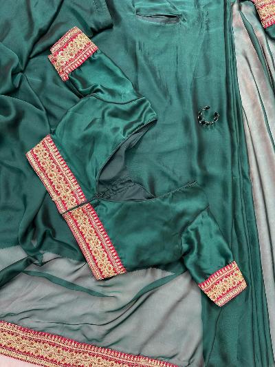 1 Min Predraped Sari with Pocket & Readymade Stitched Blouse 