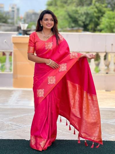 Pink Soft Self Weaving Border Saree 