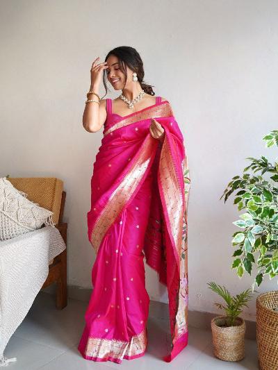 Pink Soft Silk Saree UK Next Day