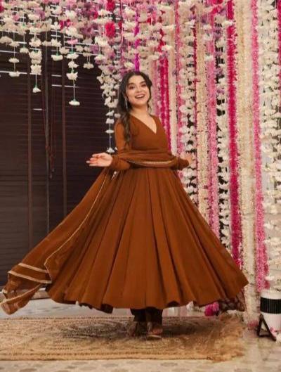 Brown Anarkali Salwar Suit with Dupatta