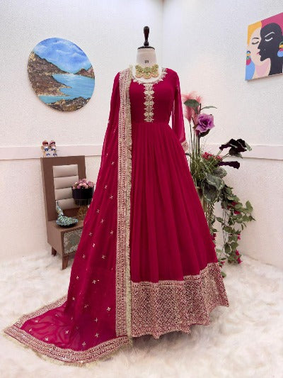 Georgette Sequenced Anarkali Gown With Dupatta 2Pc