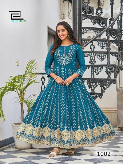 Long Rayon Printed Anarkali Style Gown