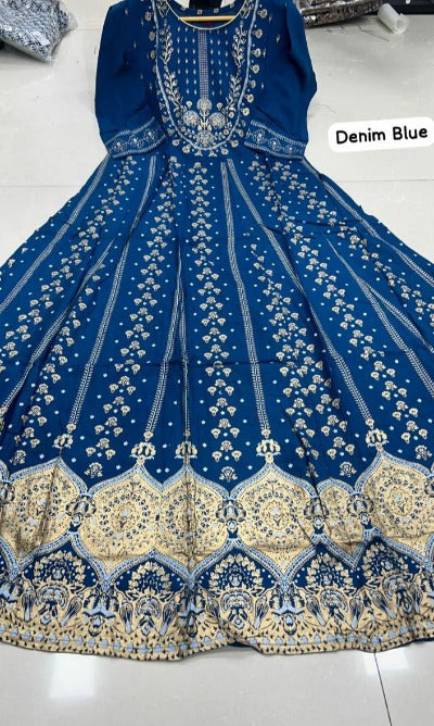 Long Rayon Printed Anarkali Style Gown