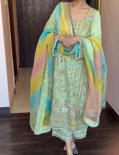 Mint Green Georgette Salwar Suit Organza Dupatta