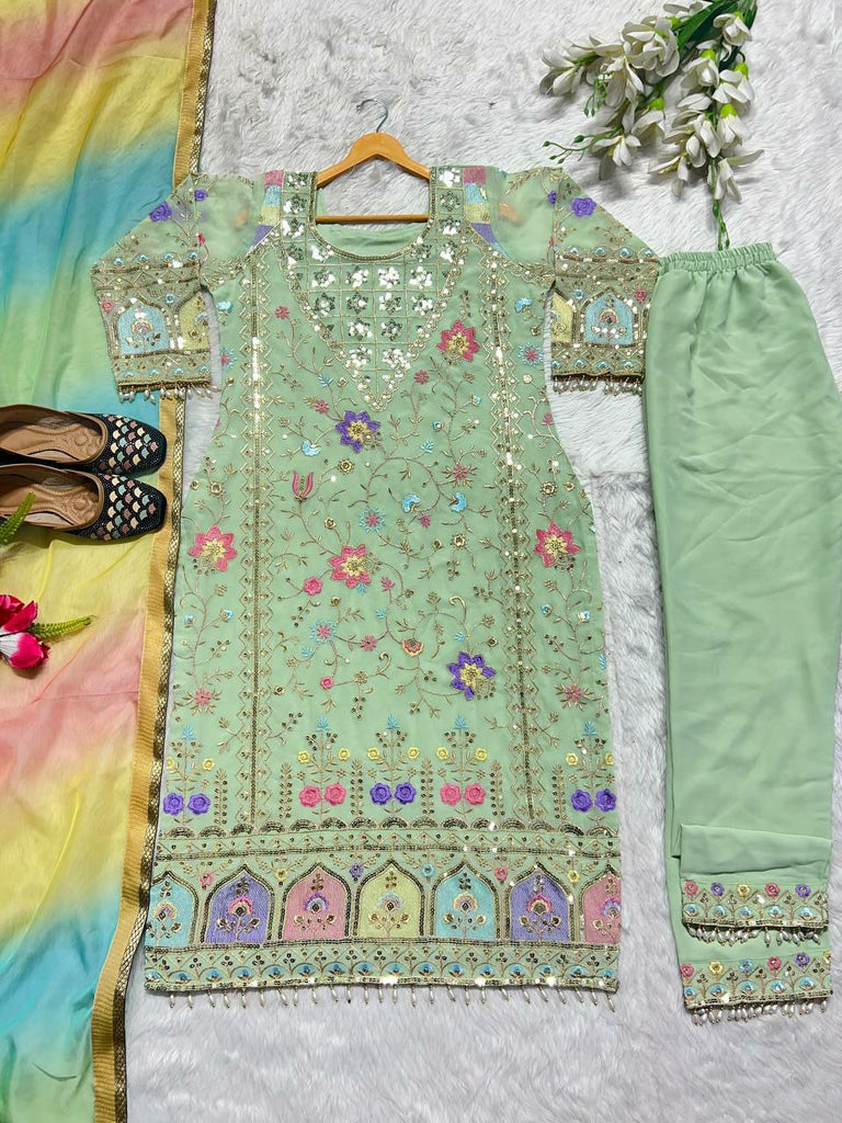 Mint Green Georgette Salwar Suit Organza Dupatta