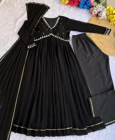 Black Georgette Alia Cut Partywear Anarkali Suit Set