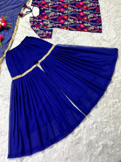 Navy Blue Georgette Heavy Embroidery Work Sharara Suit Set