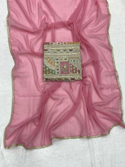 Pink Georgette Saree With Heavy Coding Embroidered Blouse
