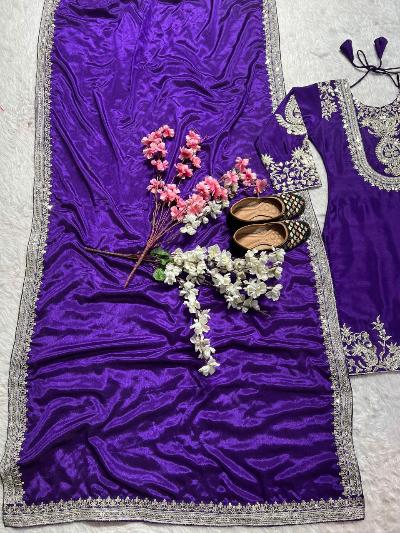 Royal Indigo Chinon Silk Salwar Suit Set