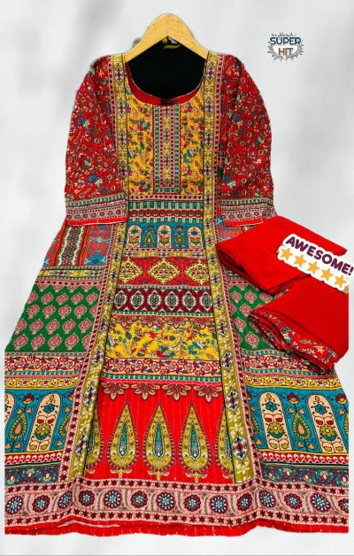 Multicolour Beautiful Printed Muslin Salwar Suit Set