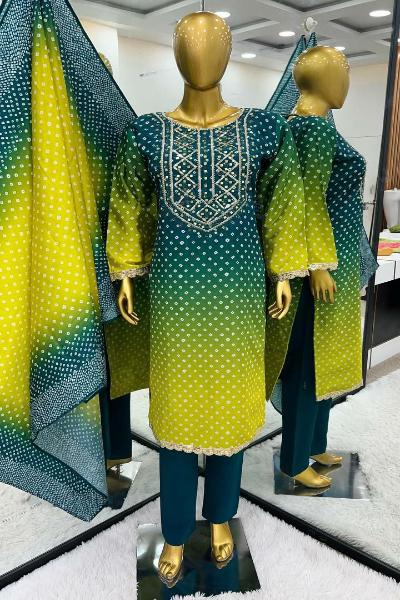 Ombre Bandhani Chinon Silk Salwar Suit Set