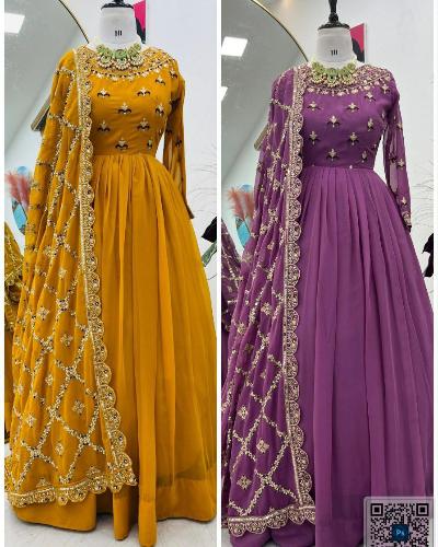 Diwali Special Long Anarkali Gown Dupatta Set of 2