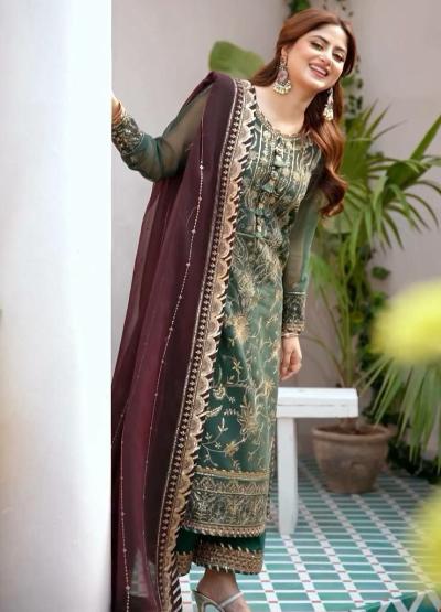 Green Faux Georgette Heavy Salwar Suit Set