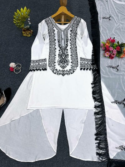 White Boho Style Georgette Western Suit Set