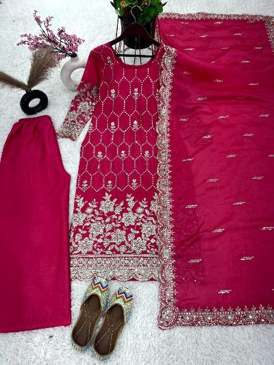 Pink Real Mirror Hand Work Sequins Salwar Suit Set