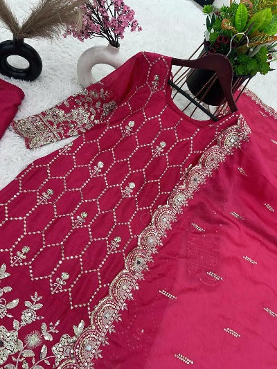 Pink Real Mirror Hand Work Sequins Salwar Suit Set